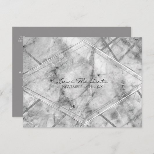 Glam Elegant met grijze en witte marmer Opslaan Da Aankondigingskaart (Voorkant / Achterkant)