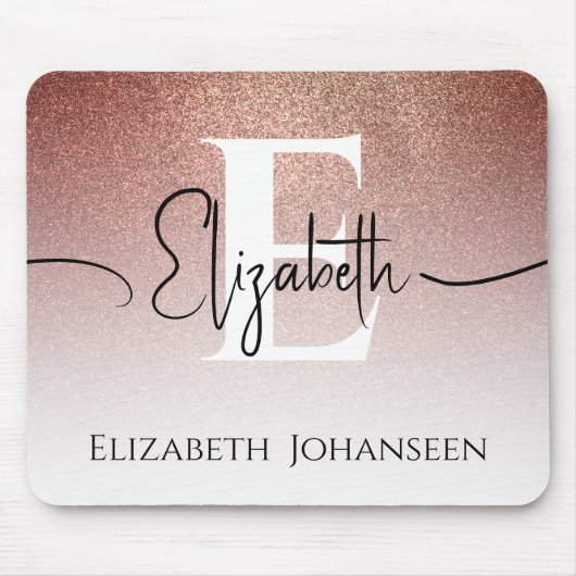 Glam Elegant Roos Goud Glitter Girly Monogrammed Muismat (Voorkant)