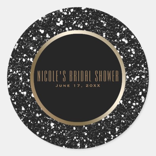 Glam Elegant Wedding Favor Gold & Black Glitter Gl Ronde Sticker (Voorkant)