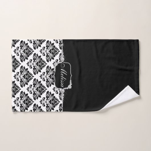 Glam Elegant Zwart Wit Damast Diamanten Bad Handdoek (Handdoek)