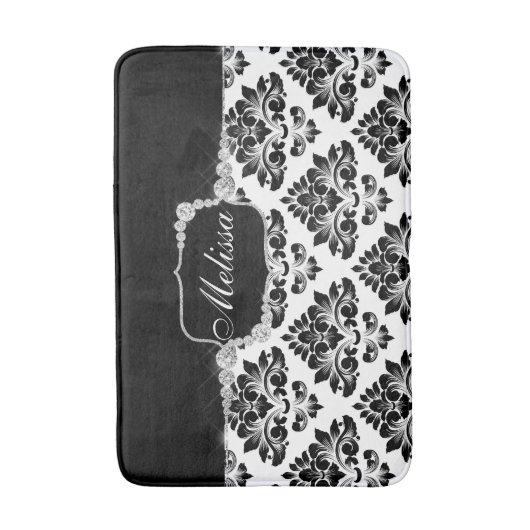 Glam Elegant Zwart Wit Damast Diamonds Badmat (Voorkant Verticaal)