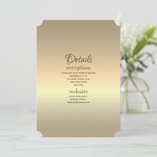 Glam Elegante Minimalistische Gouden Trouwdetails  Kaart (Staand voorkant)