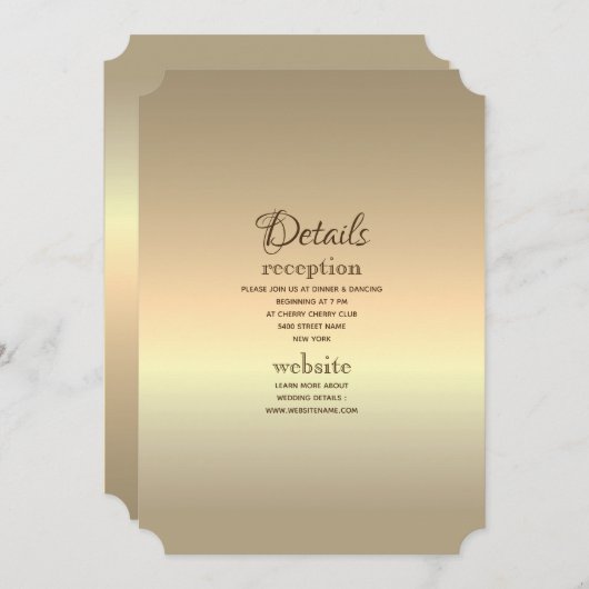 Glam Elegante Minimalistische Gouden Trouwdetails  Kaart (Voorkant / Achterkant)