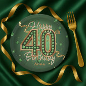 Glam Emerald Green and Gold 40th Birthday Papieren Bordje