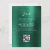 Glam Emerald Green Brushed Metal QR Code Wedding Kaart (Achterkant)