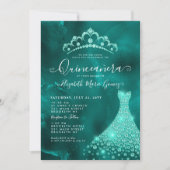 Glam Emerald Green Diamond Tiara Dress Quinceanera Kaart (Voorkant)