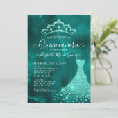 Glam Emerald Green Diamond Tiara Dress Quinceanera Kaart (Staand voorkant)
