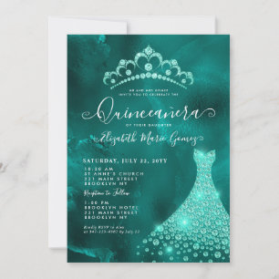 Glam Emerald Green Diamond Tiara Dress Quinceanera Kaart