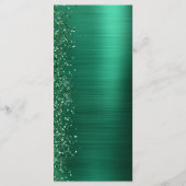 Glam Emerald Green Glitter Brushed Metal Wedding Menu (Achterkant)