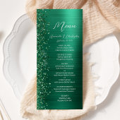 Glam Emerald Green Glitter Brushed Metal Wedding Menu