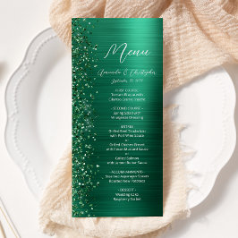 Glam Emerald Green Glitter Brushed Metal Wedding Menu