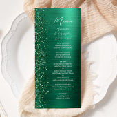 Glam Emerald Green Glitter Brushed Metal Wedding Menu
