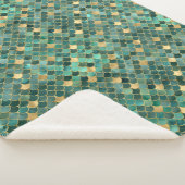Glam Emerald Green Gold Zeemeermin Schalen Patroon Sherpa Deken (3/4)