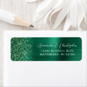 Glam Emerald Green Metallic Wedding Retouradres Etiket (Insitu)