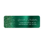 Glam Emerald Green Metallic Wedding Retouradres Etiket (Voorkant)