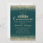 Glam Emerald Green Quinceañera Gold Tiara Glitter Kaart (Voorkant)
