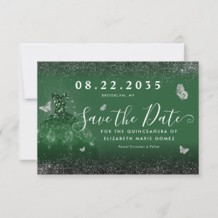 Glam Emerald Green Silver Glitter Gown Quincean Save The Date