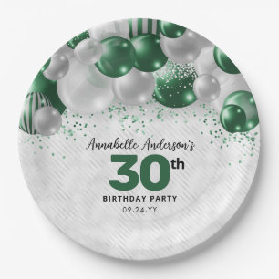 Glam Emerald Green Zilveren Ballon Glitter Verjaar Papieren Bordje