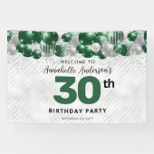 Glam Emerald Green Zilveren Ballon Glitter Welkom Spandoek (Horizontaal)