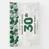 Glam Emerald Green Zilveren Ballon Glitter Welkom Spandoek (Verticaal)
