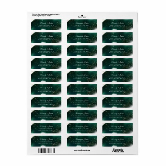 Glam Emerald Groen Goud Bruiloft Retouradres Etiket (Full Sheet)