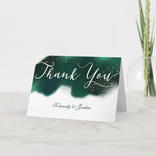 Glam Emerald Groen Goud Glitter Bruiloft Foto Bedankkaart (Voorkant)