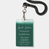 Glam Emerald Sweet 16 Uitnodiging VIP Pass Badge (Achterkant met lanyard)