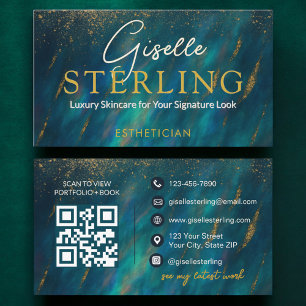 Glam Esthetician Opal Stone QR-code Visitekaartje