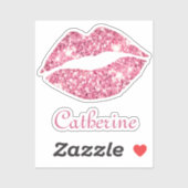 Glam Esthetische Girly Roze Glitter Lips Naam Sticker (Vel)