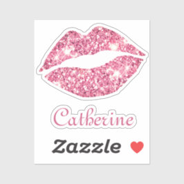 Glam Esthetische Girly Roze Glitter Lips Naam Sticker