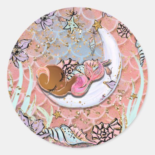 Glam Ethnic Mermaid Baby shower Birthday Party Ronde Sticker (Voorkant)
