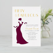 Glam Evening Gown 50 jaar en Fabulous Birthday Gol Folie Uitnodiging (Staand Voorkant)