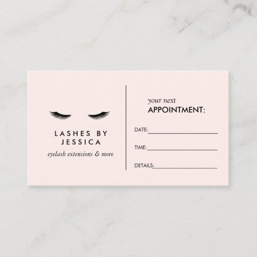 Glam Eyelashes Black en Pink Appointment Card Afsprakenkaartje (Voorkant)