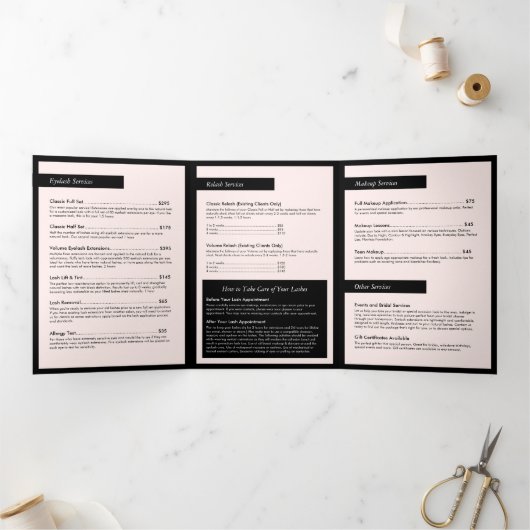 Glam Eyelashes Extensions Salon Pink Brochure Drieluik Kaart (Binnen)