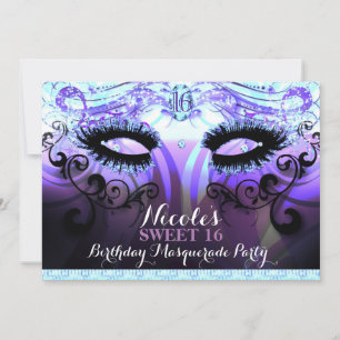 Glam Eyelashes Paarse Masquerade Party Kaart