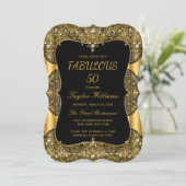Glam Fabulous 50 Party Black Lace Pearl Gold Kaart (Staand voorkant)
