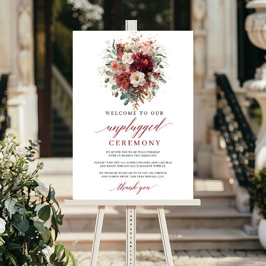Glam Fall Burgundy Bloem Unplugged Ceremony Bord Poster