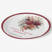 Glam Fall Burgundy Bloemige Bruiloft Papieren Bord (Gekanteld)