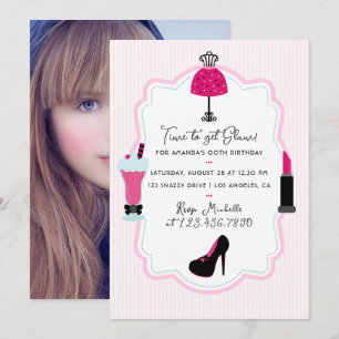Glam Fashion Diva Verjaardagsfeest Foto Uitnodigin Kaart