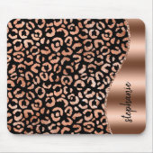 Glam Faux Folie Leopard Spots Roos Gold Black Naam Muismat (Voorkant)