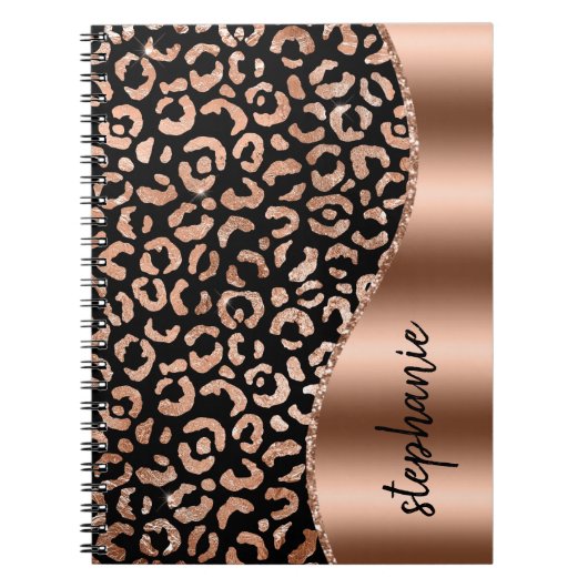 Glam Faux Folie Leopard Spots Roos Gold Black Naam Notitieboek (Voorkant)