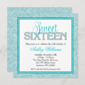 Glam Faux Glitter Blauwgroen Blue Sweet 16 Kaart (Voorkant / Achterkant)
