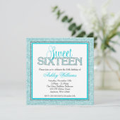 Glam Faux Glitter Blauwgroen Blue Sweet 16 Kaart (Staand voorkant)