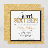 Glam Faux Glitter Gold Black Sweet 16 Kaart (Voorkant / Achterkant)