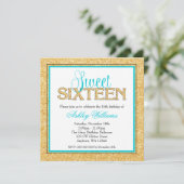 Glam Faux Glitter Gold Blauwgroen Sweet 16 Kaart (Staand voorkant)