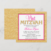 Glam Faux Glitter Gold Pink Bat Mitzvah Kaart (Voorkant / Achterkant)