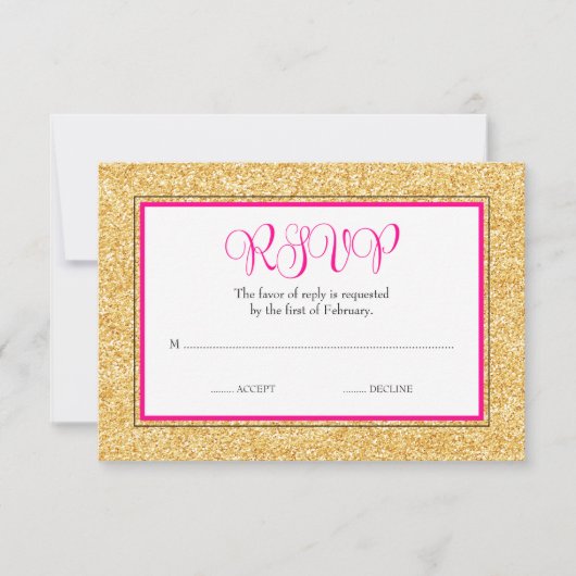 Glam Faux Glitter Gold Pink Bat Mitzvah RSVP (Voorkant)