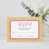 Glam Faux Glitter Gold Pink Bat Mitzvah RSVP (Staand voorkant)