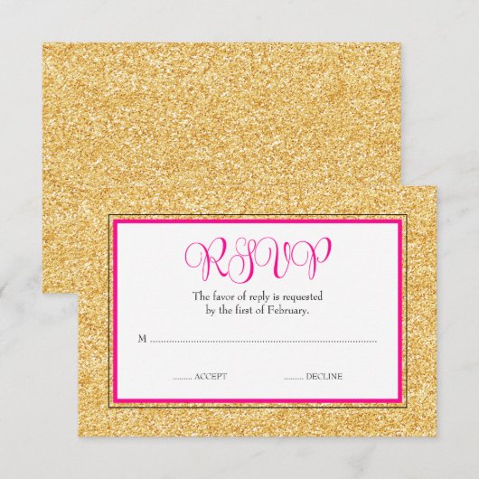 Glam Faux Glitter Gold Pink Bat Mitzvah RSVP (Voorkant / Achterkant)