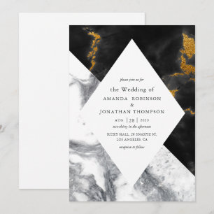 Glam Faux Glitter Marble Wedding Kaart